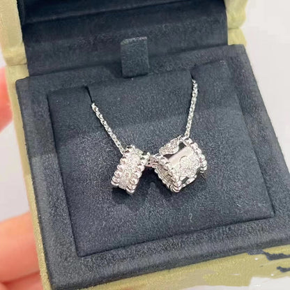 [⭐Glow]PERLEE DOUBLE PENDANT SILVER DIAMOND NECKLACE
