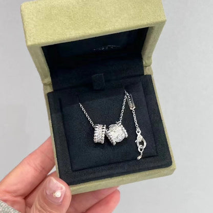 [⭐Glow]PERLEE DOUBLE PENDANT SILVER DIAMOND NECKLACE