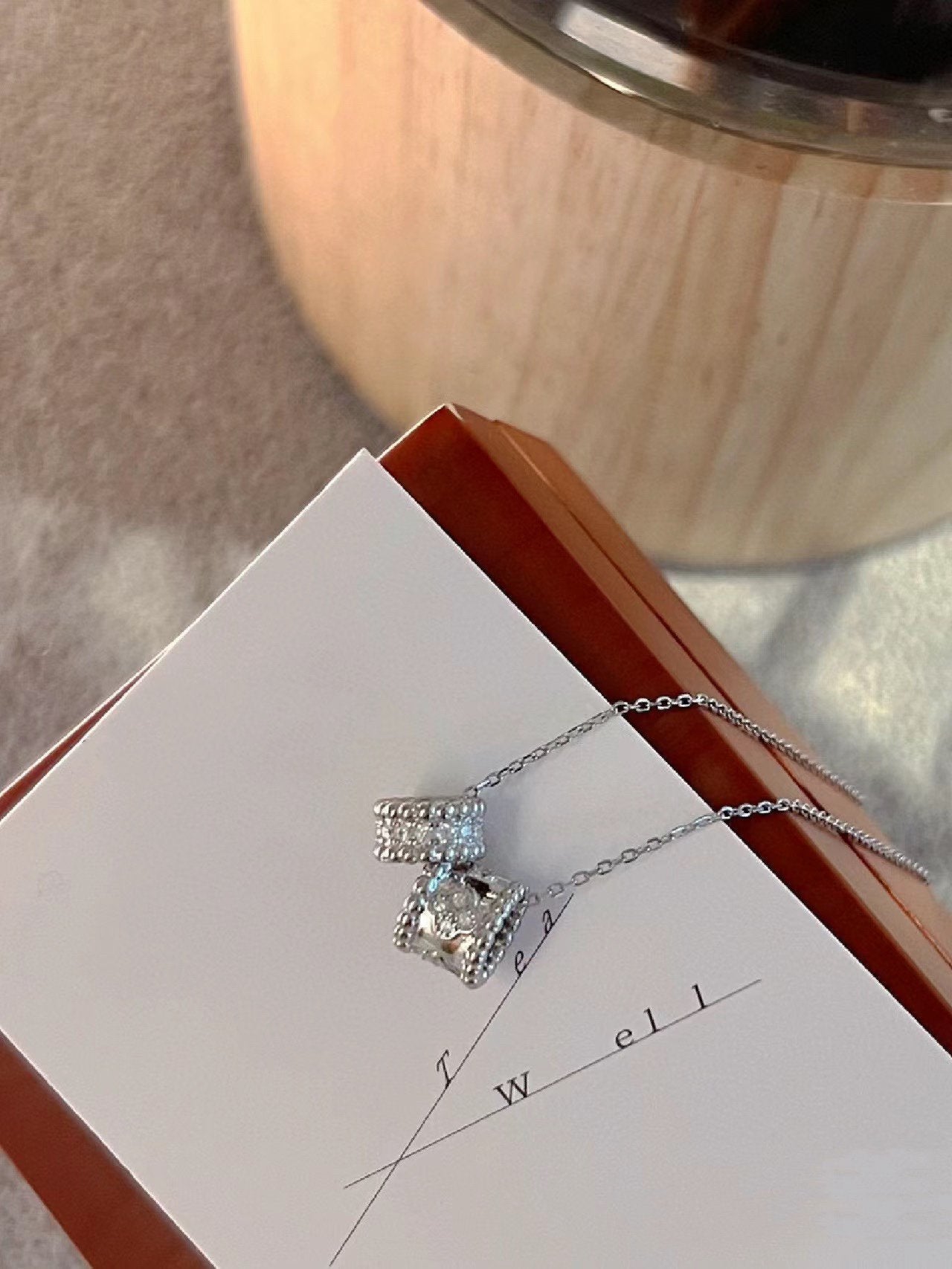 [⭐Glow]PERLEE DOUBLE PENDANT SILVER DIAMOND NECKLACE
