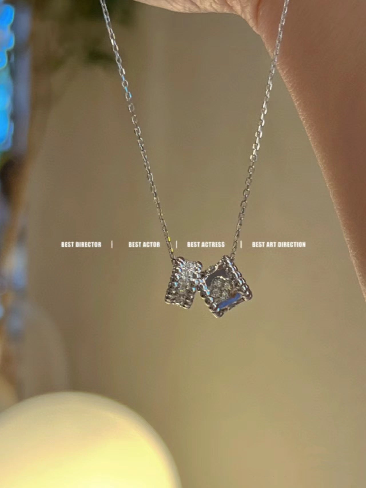 [⭐Glow]PERLEE DOUBLE PENDANT SILVER DIAMOND NECKLACE