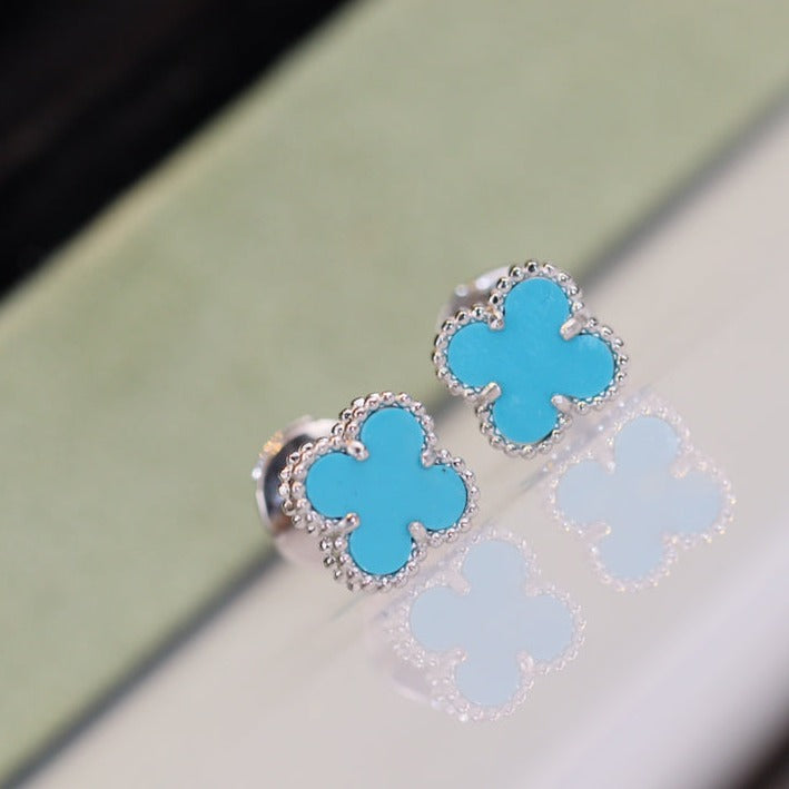 [⭐Glow]CLOVER MINI TURQUOISE SILVER STUD EARRINGS