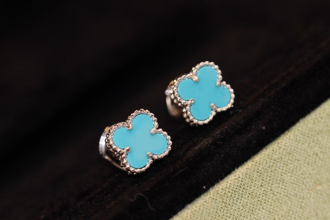 [⭐Glow]CLOVER MINI TURQUOISE SILVER STUD EARRINGS