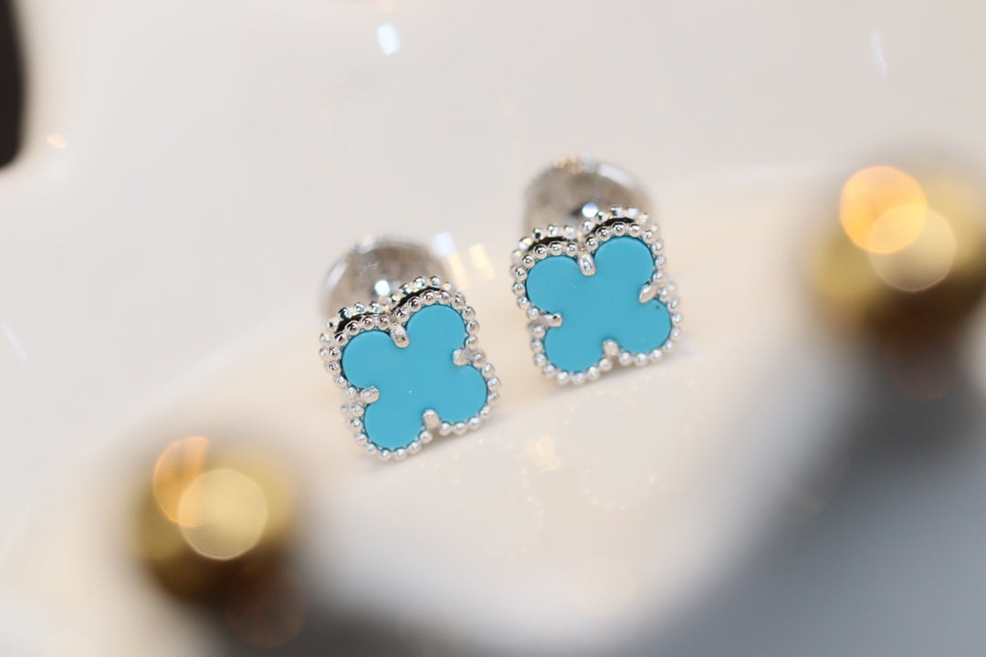 [⭐Glow]CLOVER MINI TURQUOISE SILVER STUD EARRINGS