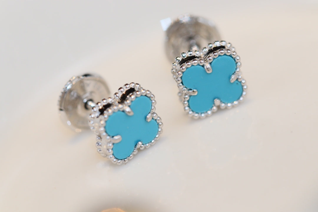 [⭐Glow]CLOVER MINI TURQUOISE SILVER STUD EARRINGS