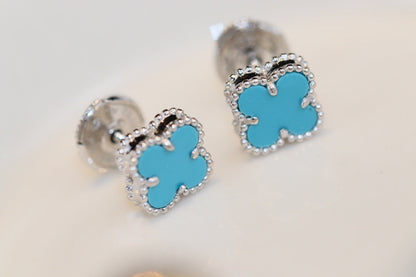 [⭐Glow]CLOVER MINI TURQUOISE SILVER STUD EARRINGS