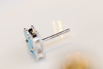 [⭐Glow]CLOVER MINI TURQUOISE SILVER STUD EARRINGS