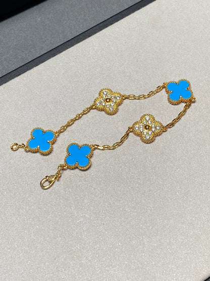 [⭐Glow] CLOVER 5 MOTIF BLUE AGATE BRACELET COLLECTION
