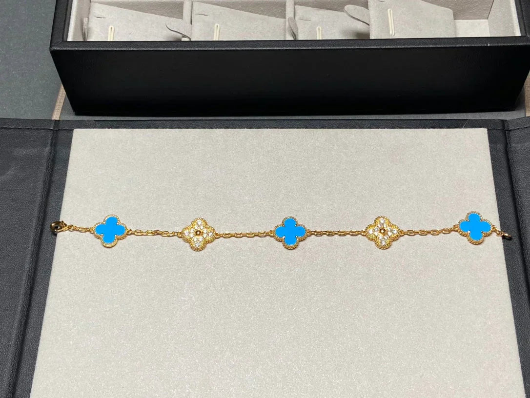 [⭐Glow] CLOVER 5 MOTIF BLUE AGATE BRACELET COLLECTION