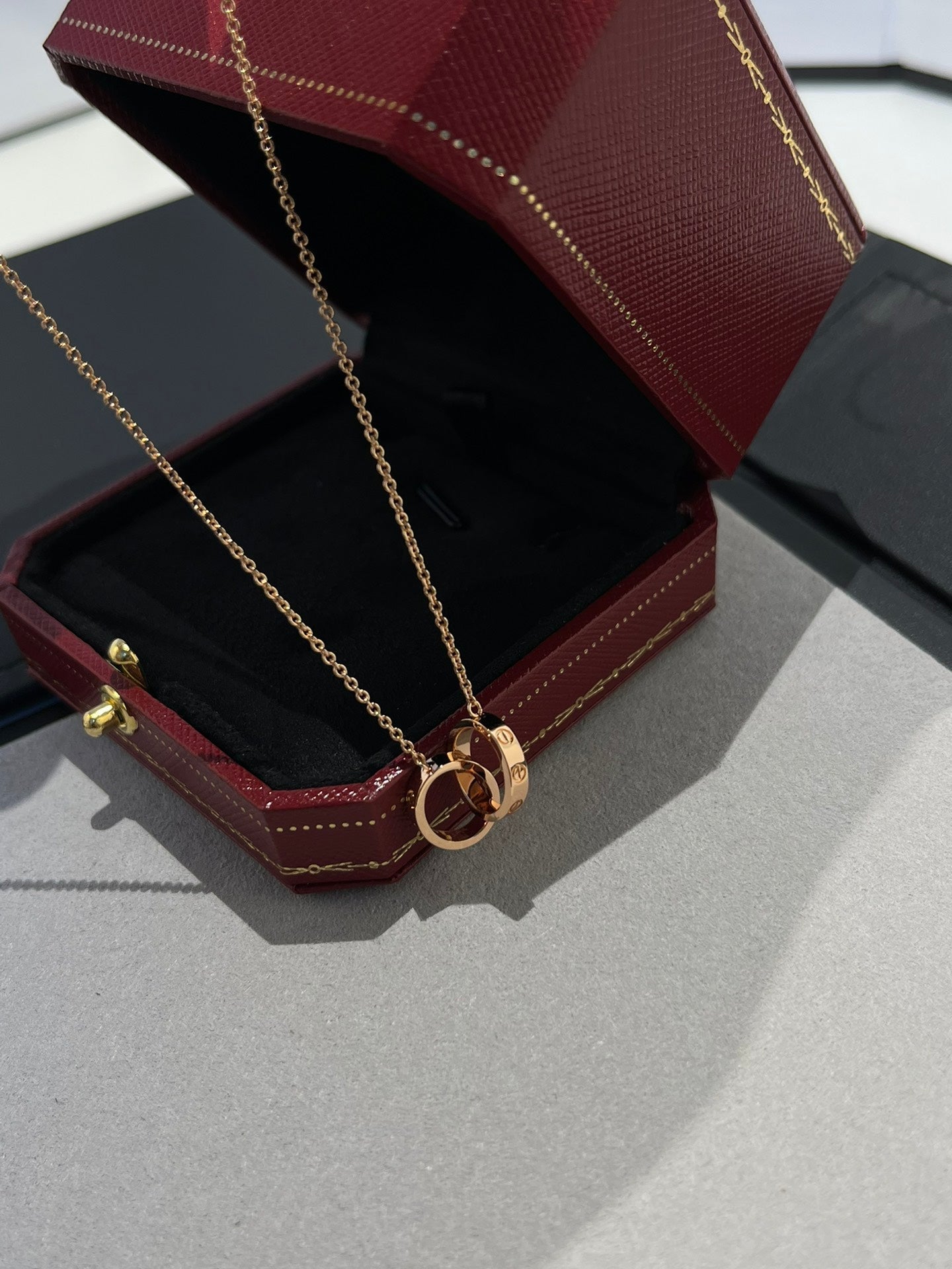 [⭐Glow]LOVE NECKLACE DOUBLE RING PINK GOLD