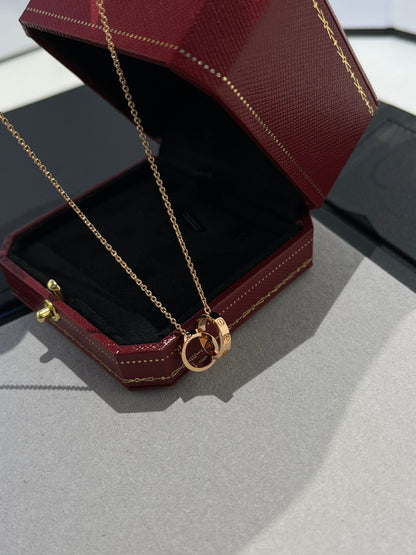[⭐Glow]LOVE NECKLACE DOUBLE RING PINK GOLD