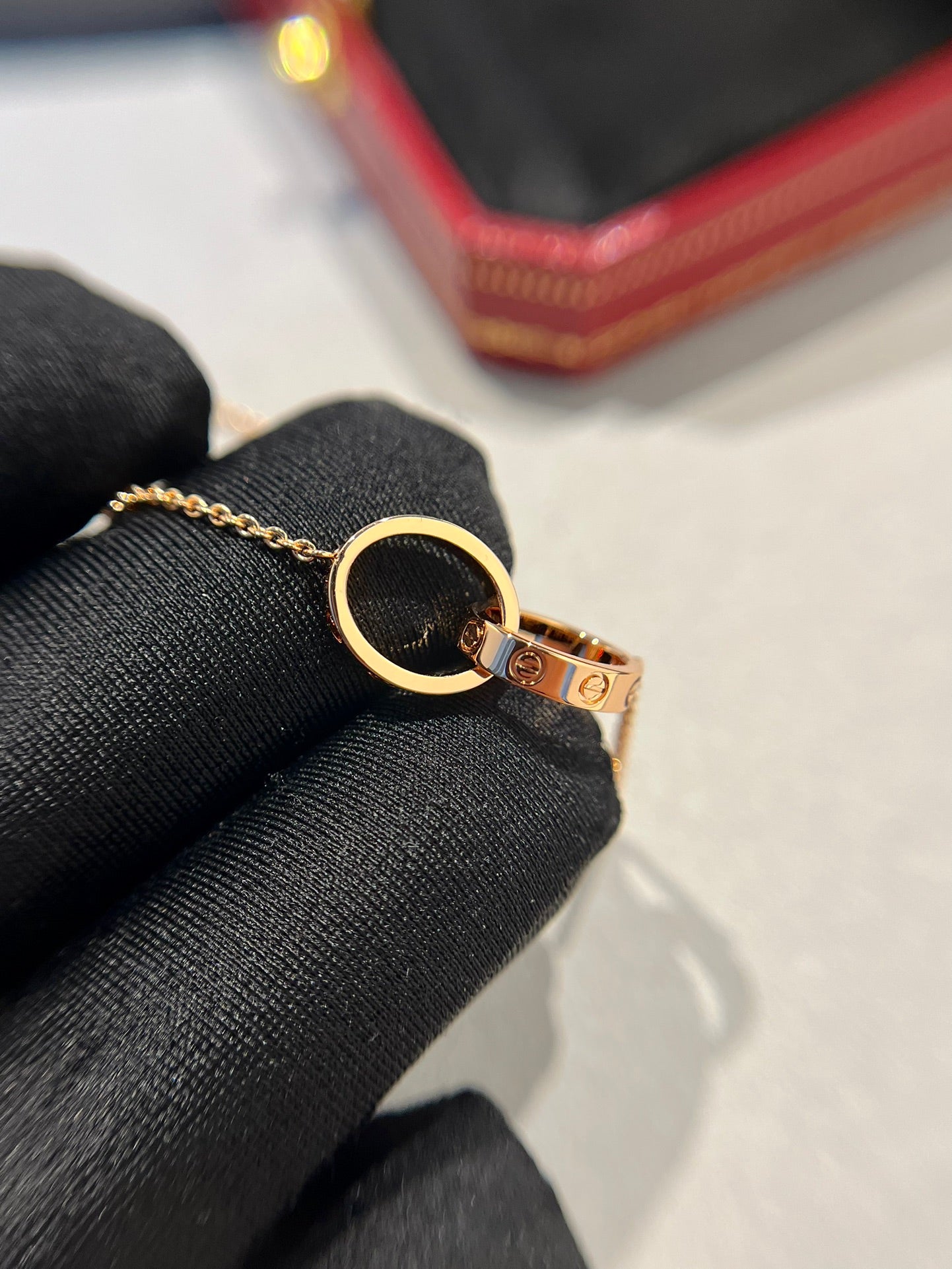 [⭐Glow]LOVE NECKLACE DOUBLE RING PINK GOLD