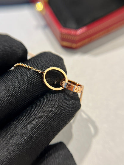 [⭐Glow]LOVE NECKLACE DOUBLE RING PINK GOLD