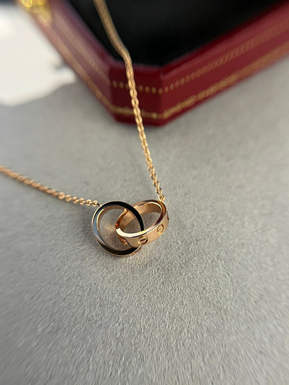 [⭐Glow]LOVE NECKLACE DOUBLE RING PINK GOLD