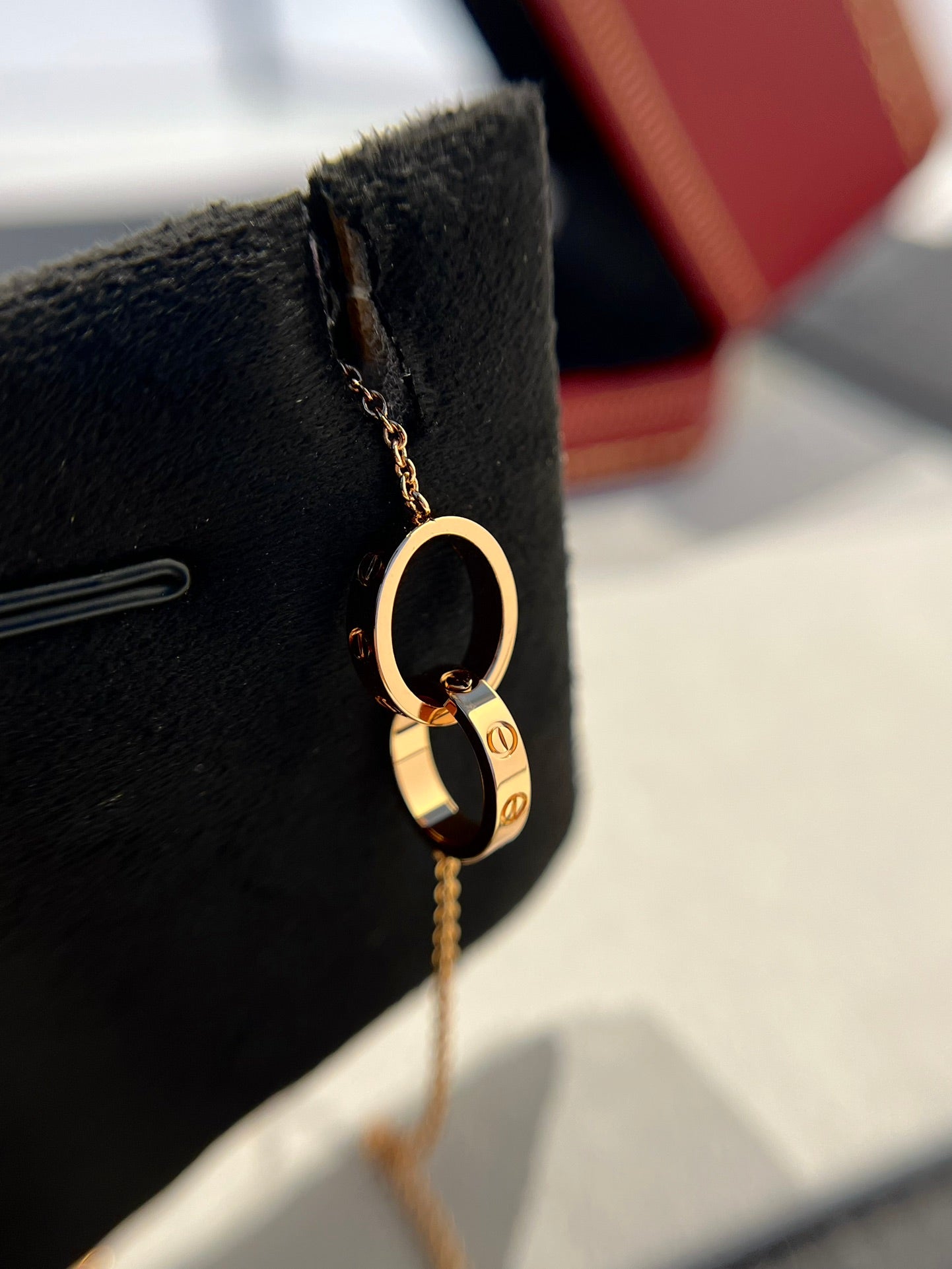 [⭐Glow]LOVE NECKLACE DOUBLE RING PINK GOLD
