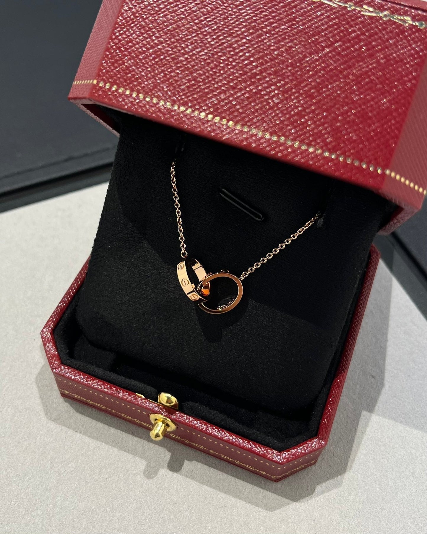 [⭐Glow]LOVE NECKLACE DOUBLE RING PINK GOLD