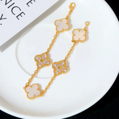 [⭐Glow]CLOVER WHITE PEARL MOP 5 MOTIF BRACELET COLLECTION