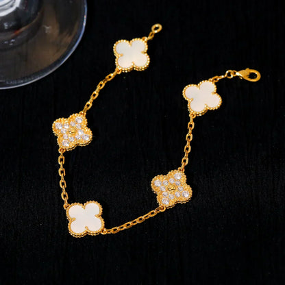 [⭐Glow]CLOVER WHITE PEARL MOP 5 MOTIF BRACELET COLLECTION