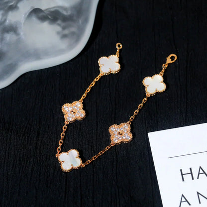 [⭐Glow]CLOVER WHITE PEARL MOP 5 MOTIF BRACELET COLLECTION