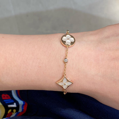 [⭐Glow]STAR AND SUN 4 MOTIF WHITE MOP PINK GOLD BRACELET