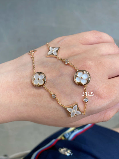 [⭐Glow]STAR AND SUN 4 MOTIF WHITE MOP PINK GOLD BRACELET
