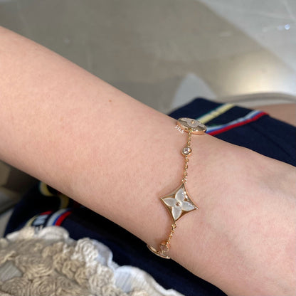 [⭐Glow]STAR AND SUN 4 MOTIF WHITE MOP PINK GOLD BRACELET