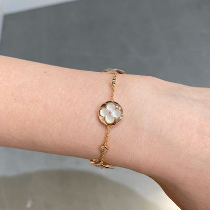 [⭐Glow]STAR AND SUN 4 MOTIF WHITE MOP PINK GOLD BRACELET