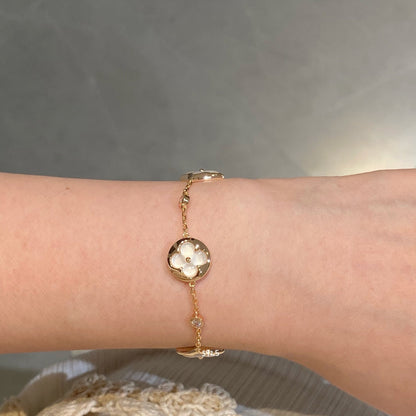 [⭐Glow]STAR AND SUN 4 MOTIF WHITE MOP PINK GOLD BRACELET