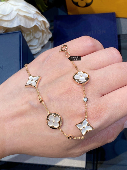 [⭐Glow]STAR AND SUN 4 MOTIF WHITE MOP PINK GOLD BRACELET