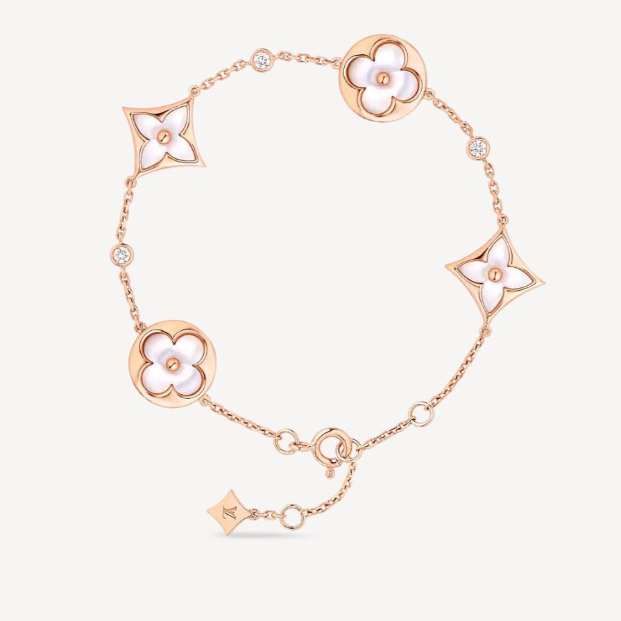 [⭐Glow]STAR AND SUN 4 MOTIF WHITE MOP PINK GOLD BRACELET