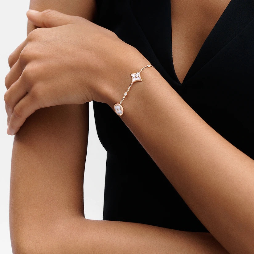 [⭐Glow]STAR AND SUN 4 MOTIF WHITE MOP PINK GOLD BRACELET