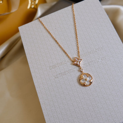 [⭐Glow]STAR AND SUN WHITE MOP 2 MOTIF PINK GOLD NECKLACE