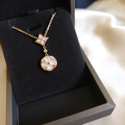 [⭐Glow]STAR AND SUN WHITE MOP 2 MOTIF PINK GOLD NECKLACE