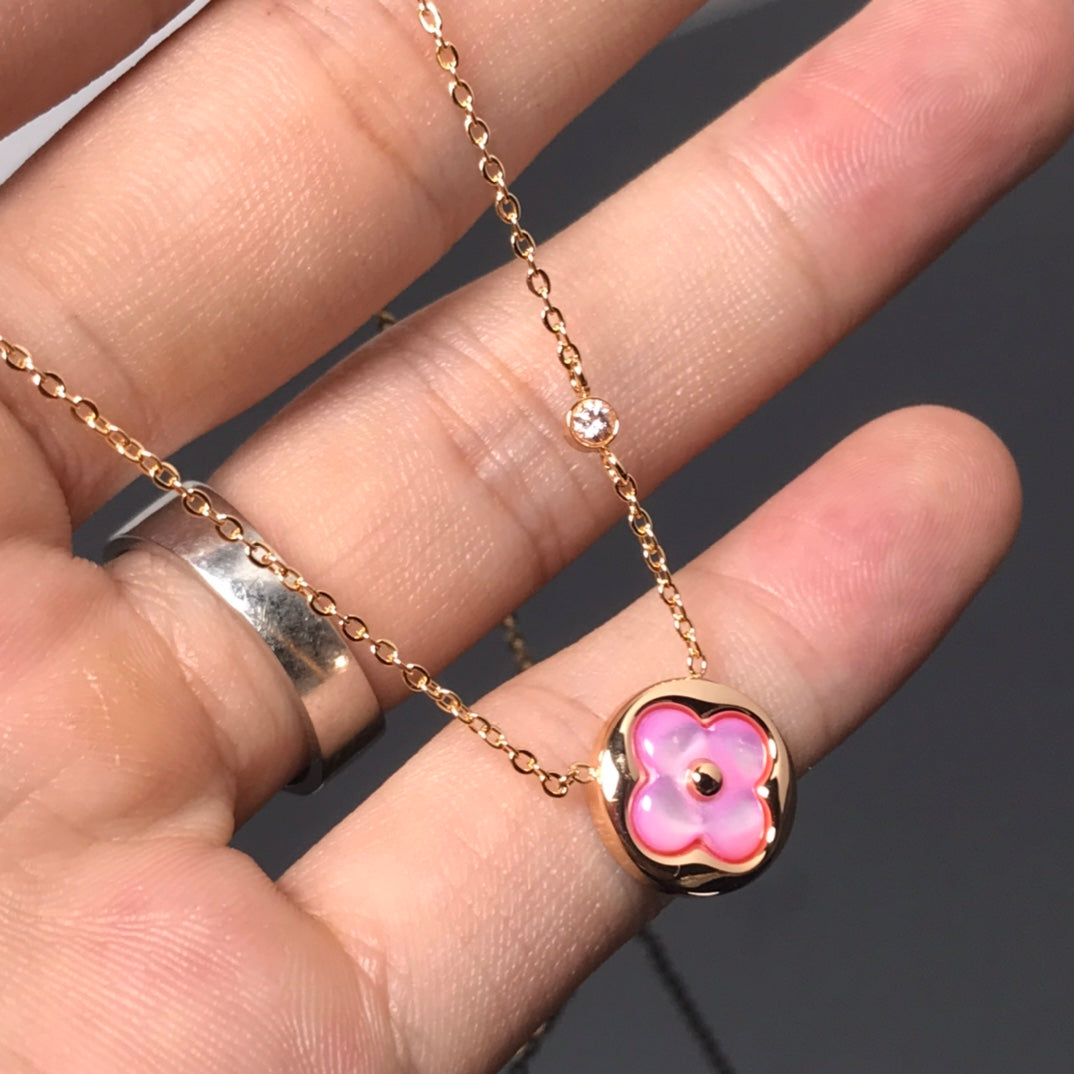 [⭐Glow]COLOR BLOSSOM PINK MOP SUN GOLD NECKLACE