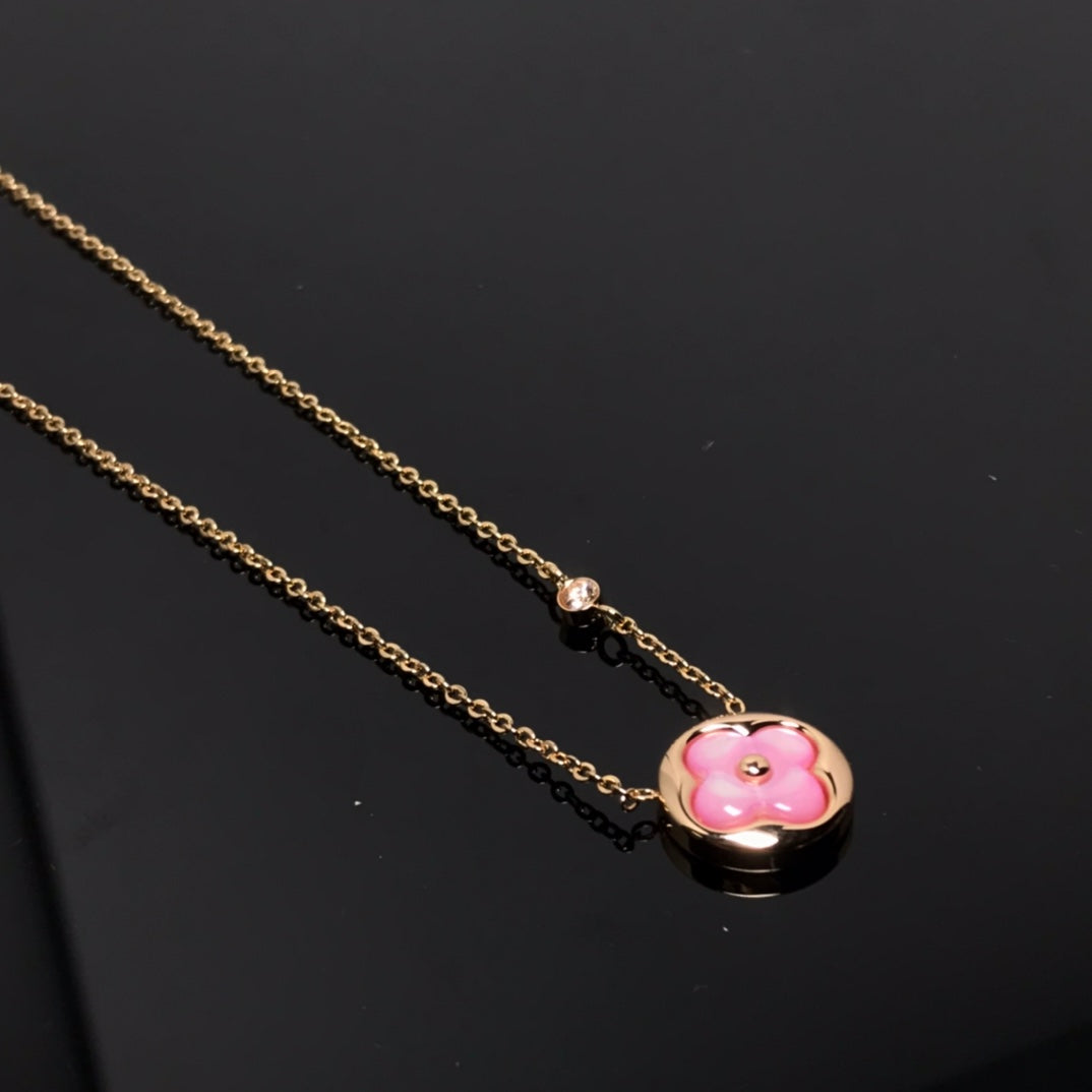 [⭐Glow]COLOR BLOSSOM PINK MOP SUN GOLD NECKLACE