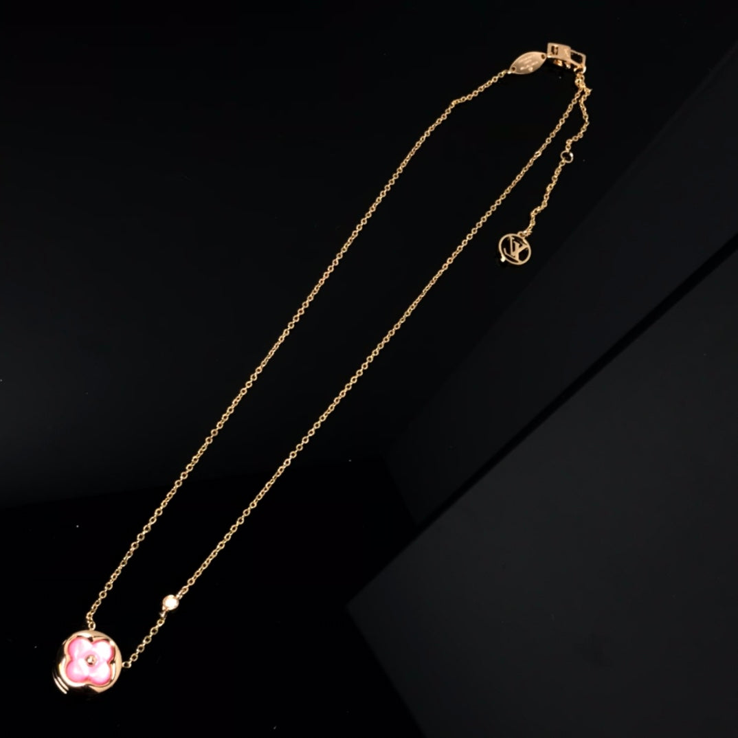 [⭐Glow]COLOR BLOSSOM PINK MOP SUN GOLD NECKLACE
