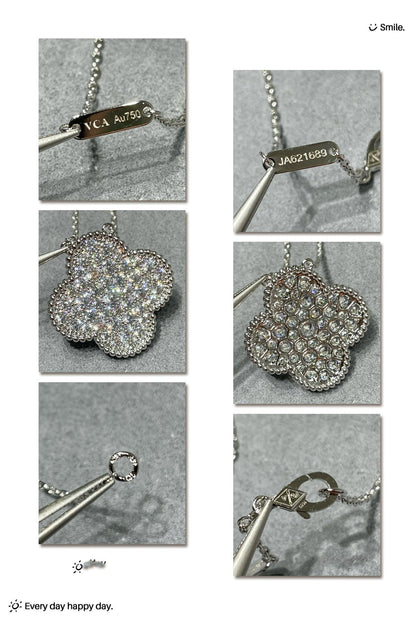 [⭐Glow]CLOVER 25MM LARGE PENDANT DIAMOND PAVED SILVER NECKLACE