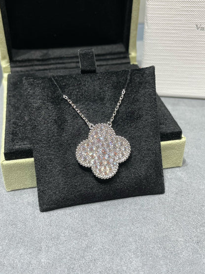 [⭐Glow]CLOVER 25MM LARGE PENDANT DIAMOND PAVED SILVER NECKLACE