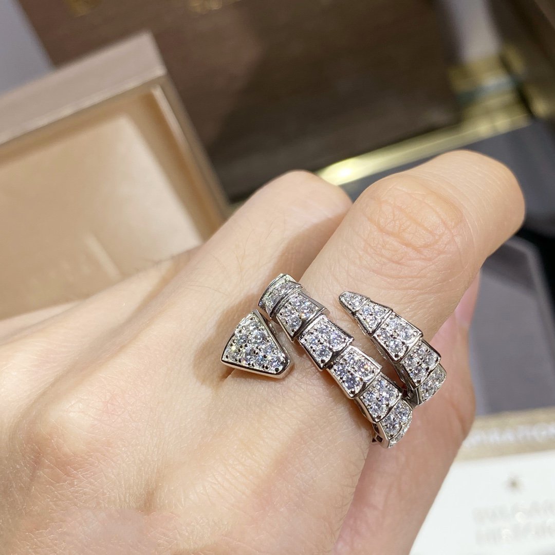 [⭐Glow]SERPENTI DOUBLE RING SILVER DIAMOND PAVED
