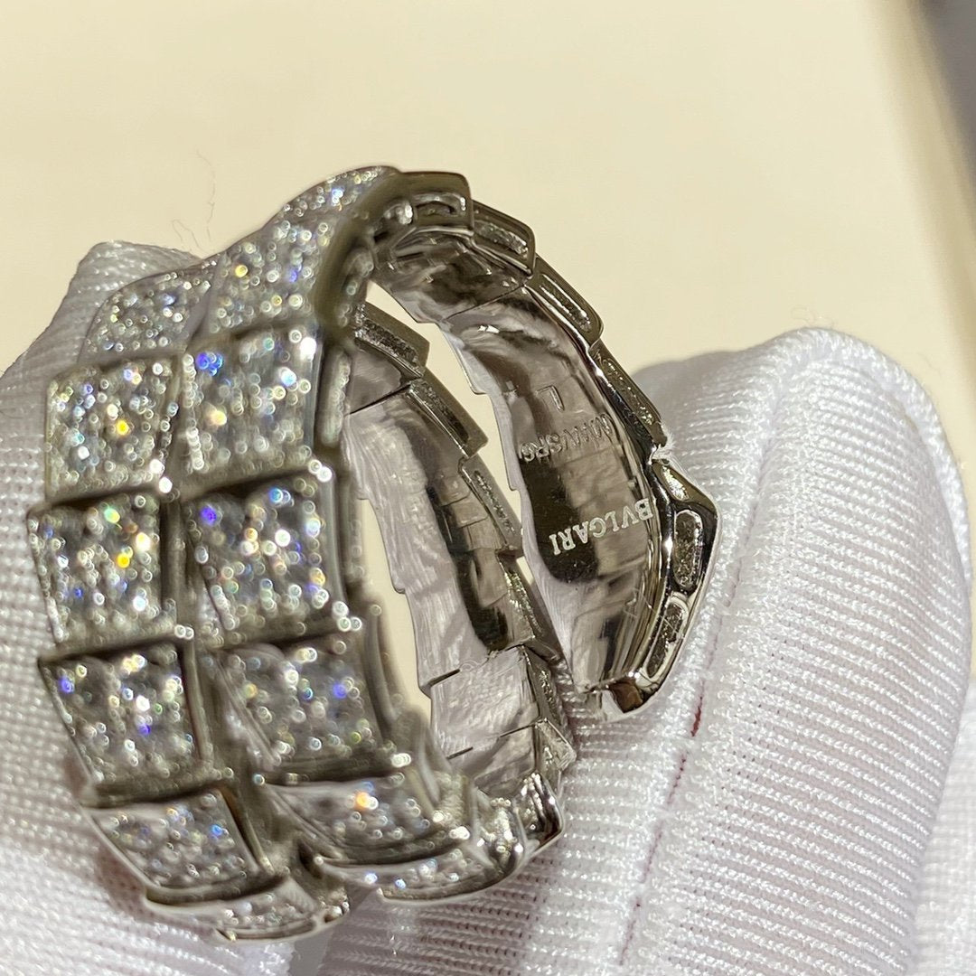 [⭐Glow]SERPENTI DOUBLE RING SILVER DIAMOND PAVED