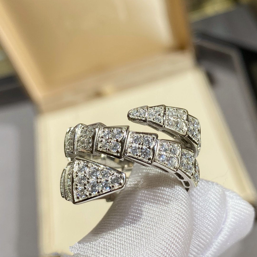 [⭐Glow]SERPENTI DOUBLE RING SILVER DIAMOND PAVED