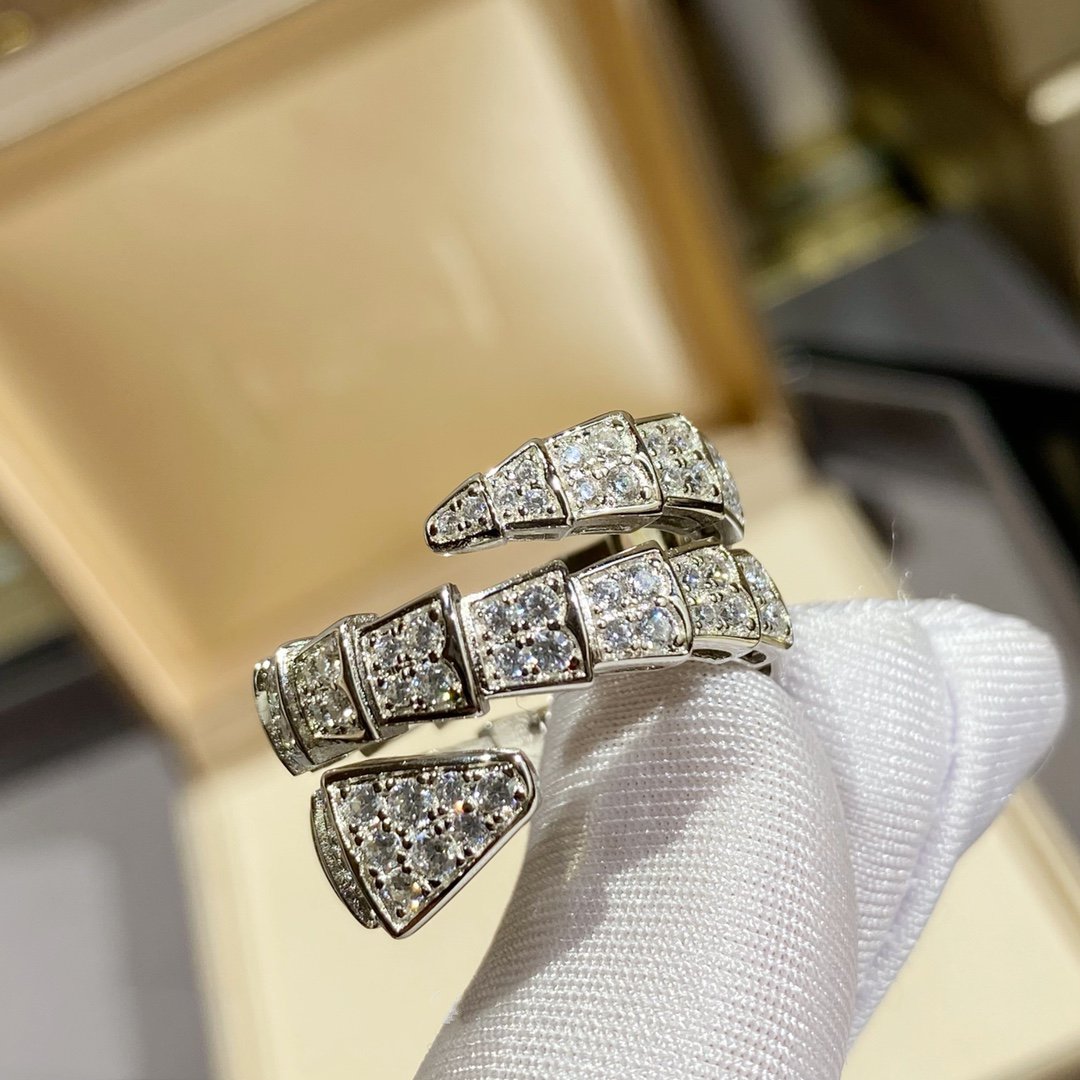 [⭐Glow]SERPENTI DOUBLE RING SILVER DIAMOND PAVED