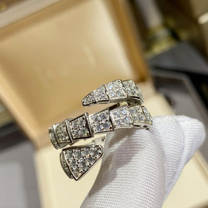 [⭐Glow]SERPENTI DOUBLE RING SILVER DIAMOND PAVED