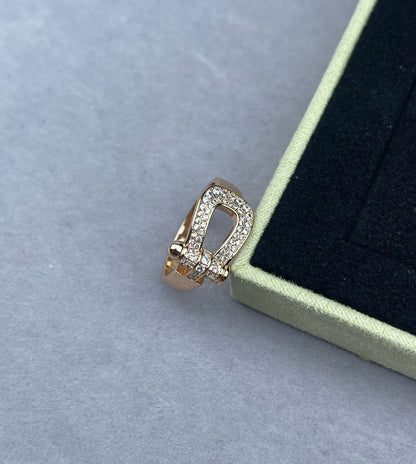 [⭐Glow]Wide Hoof-Shaped Diamond-Studded Ring