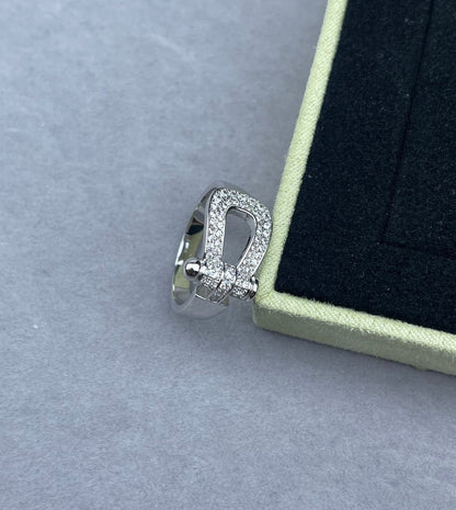 [⭐Glow]Wide Hoof-Shaped Diamond-Studded Ring