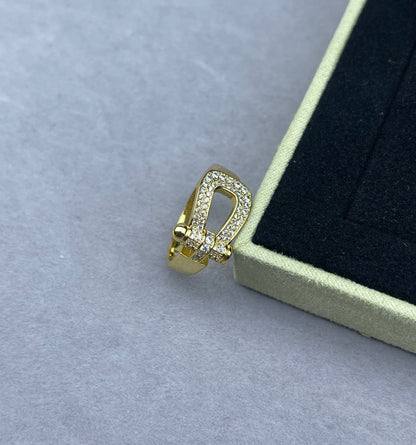 [⭐Glow]Wide Hoof-Shaped Diamond-Studded Ring
