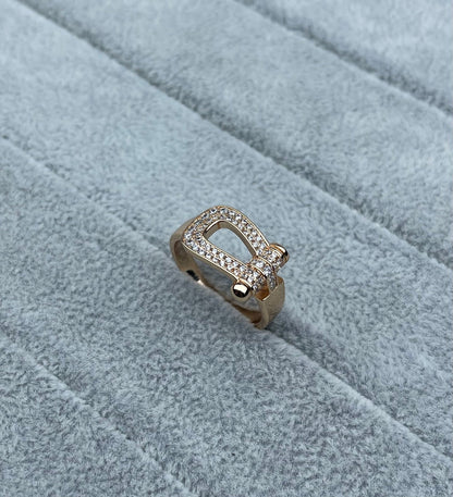 [⭐Glow]Wide Hoof-Shaped Diamond-Studded Ring