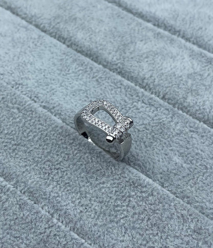 [⭐Glow]Wide Hoof-Shaped Diamond-Studded Ring
