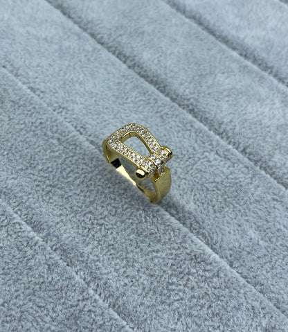 [⭐Glow]Wide Hoof-Shaped Diamond-Studded Ring