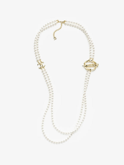 [⭐Glow]25K Pencil Double C Double-Layer Pearl Sweater Chain