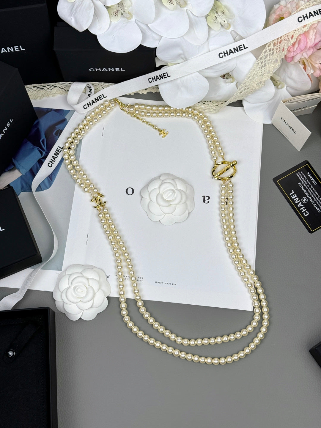 [⭐Glow]25K Pencil Double C Double-Layer Pearl Sweater Chain